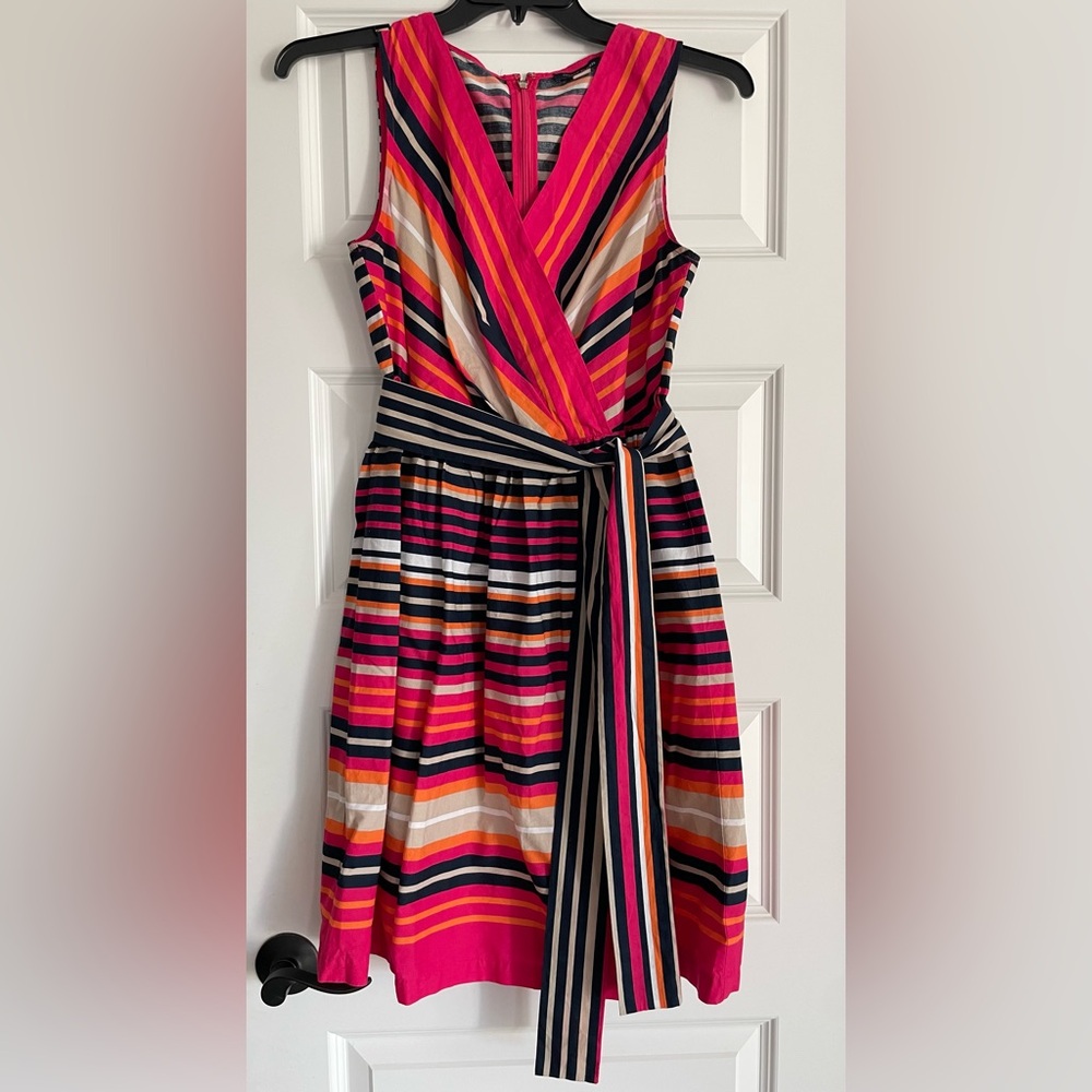 Tommy Hilfiger Pink and Navy Multistripe V Neck Wrap Dress Size 8